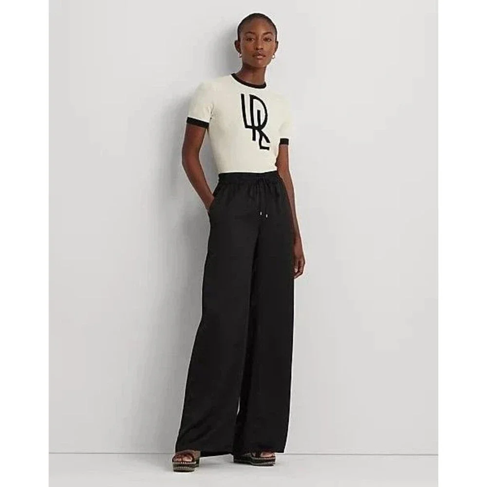 Lauren Ralph Lauren Womens Wide-Leg drawcord waist Satin Charmeuse Pants Black M - Picture 1 of 12